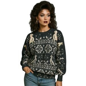 Spree Metallic Wool Sweater Sequin Birds Women's Medium Vintage 80s Glam